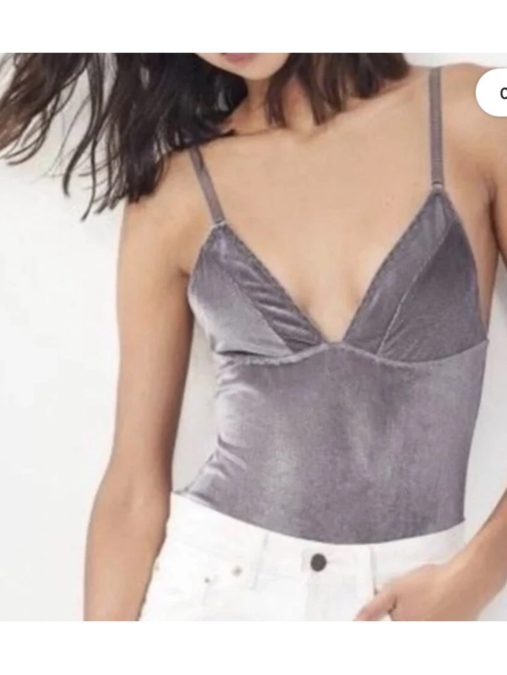 Urban Outfitters Out From Under Shayla Velvet Plunging Bodysuit grey/Purple Med